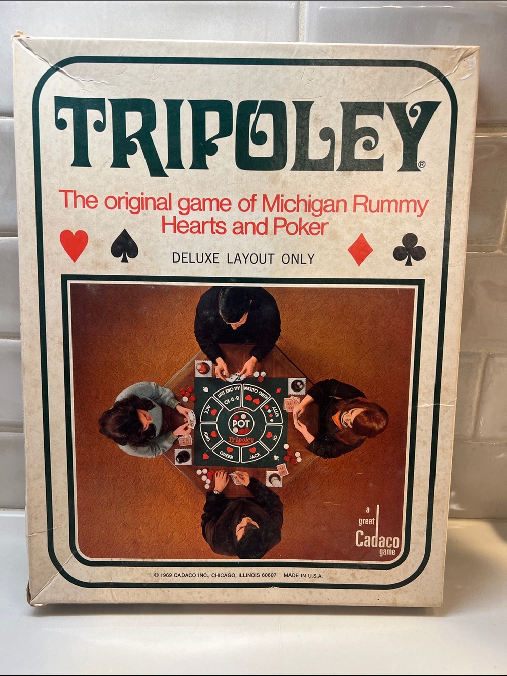 Vintage 1969 Tripoley Deluxe Layout Board Game by - Green and Red